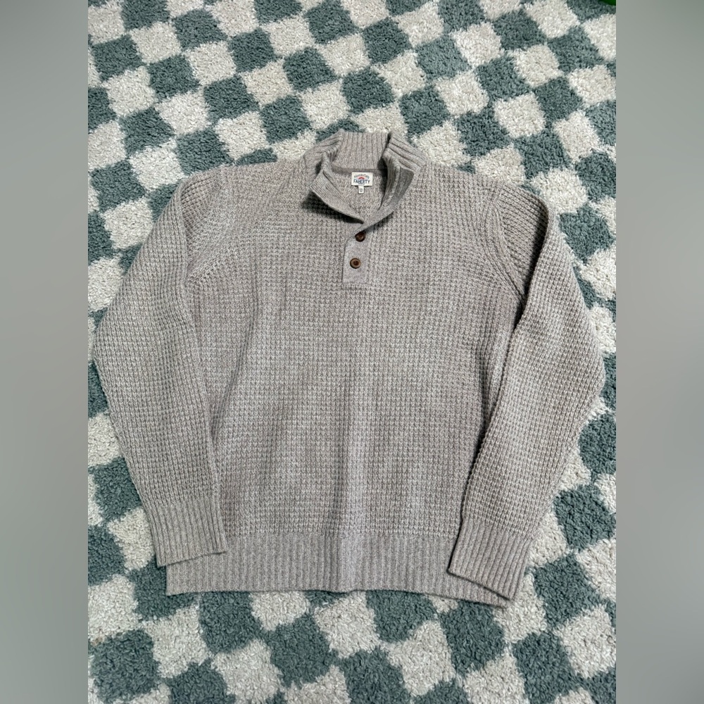FAHERTY men's cashmere wool quarter button sweater in oatmeal marl tan Size XXL - Picture 4 of 14